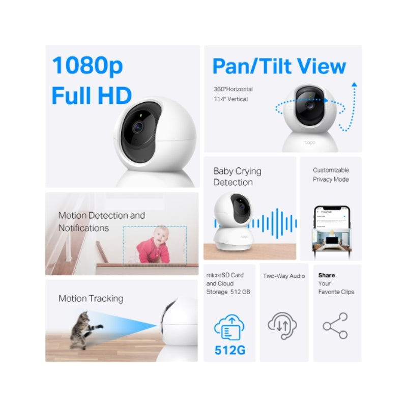 TP-Link TAPO C200C Pan/Tilt Home Security Wi-Fi Camera - 1080P FHD