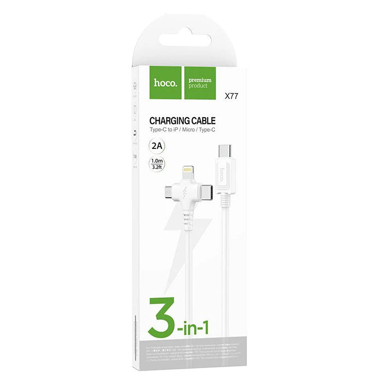 HOCO X77 Jewel 3-in-1 Charging Cable - Type-C / Lightning / Micro USB / 1 Meter / White