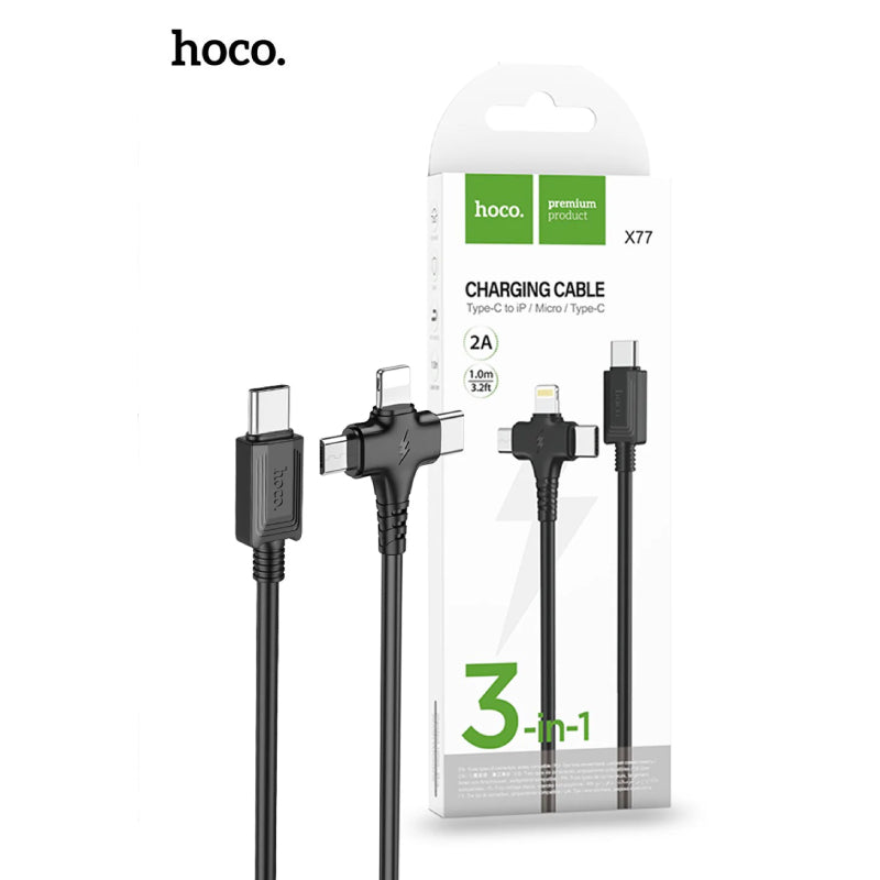 HOCO X77 Jewel 3-in-1 Charging Cable - Type-C / Lightning / Micro USB / 1 Meter / Black