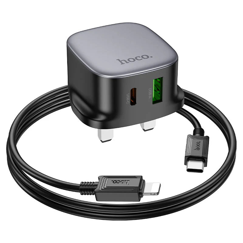 HOCO CS32B Rich Wall Charger With USB-C Cable - USB-C / USB-A / Black