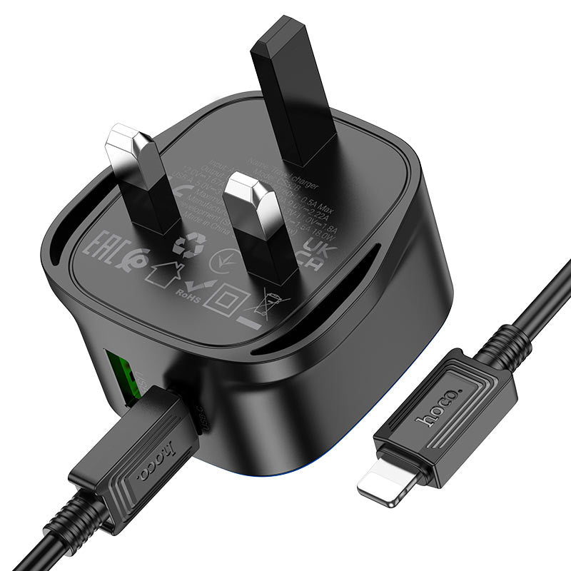 HOCO CS32B Rich Wall Charger With USB-C Cable - USB-C / USB-A / Black