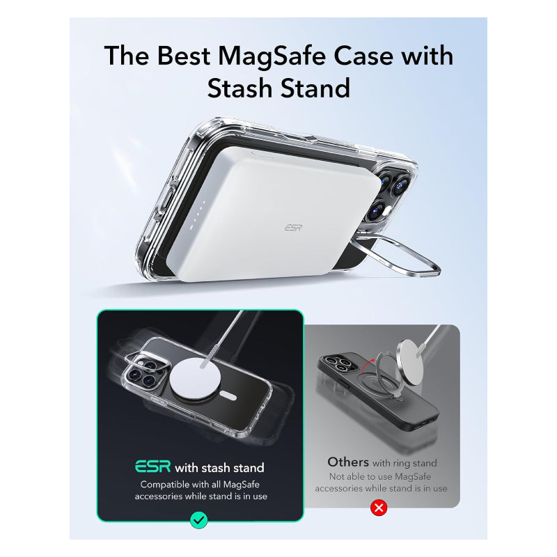 ESR Classic Hybrid Case with Stash Stand (HaloLock) Apple iPhone 16 Pro / Clear Accessories > Mobiles & Tablets >