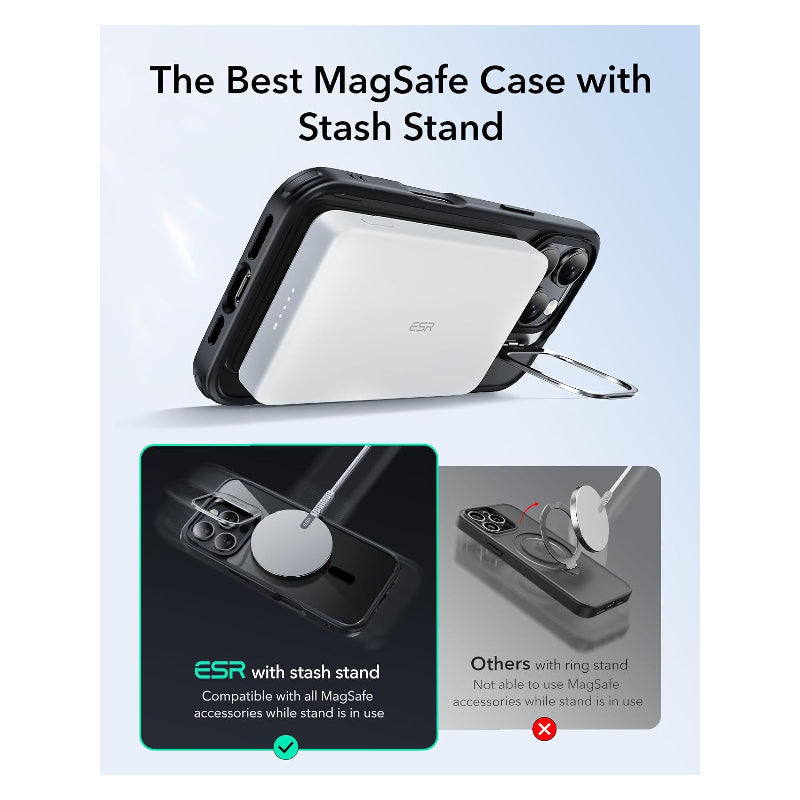 ESR Classic Hybrid Case with Stash Stand (HaloLock) Apple iPhone 16 Pro / Clear/Black Accessories > Mobiles & Tablets >