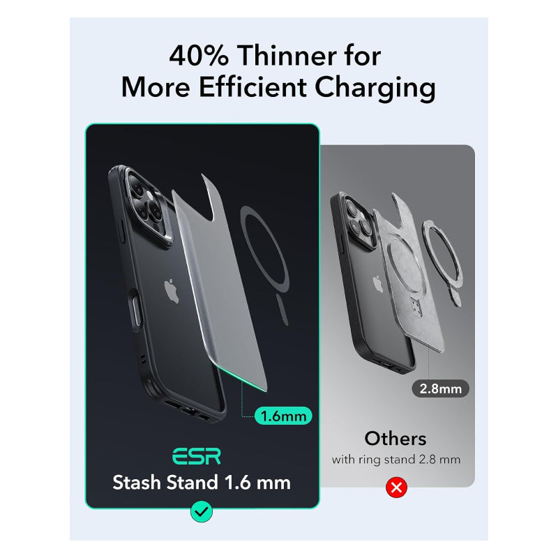 ESR Classic Hybrid Case with Stash Stand (HaloLock) Apple iPhone 16 Pro / Frosted Black Accessories > Mobiles & Tablets