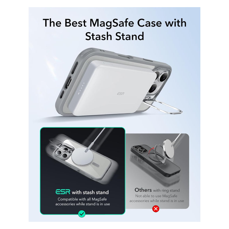 ESR Classic Hybrid Case with Stash Stand (HaloLock) Apple iPhone 16 Pro / Clear Gray Accessories > Mobiles & Tablets >