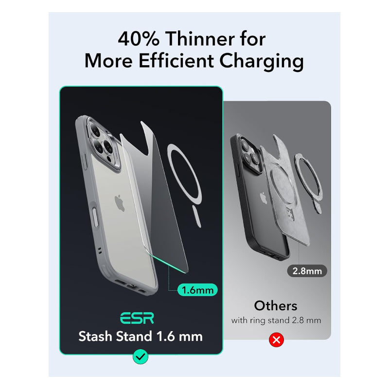 ESR Classic Hybrid Case with Stash Stand (HaloLock) Apple iPhone 16 Pro / Clear Gray Accessories > Mobiles & Tablets >