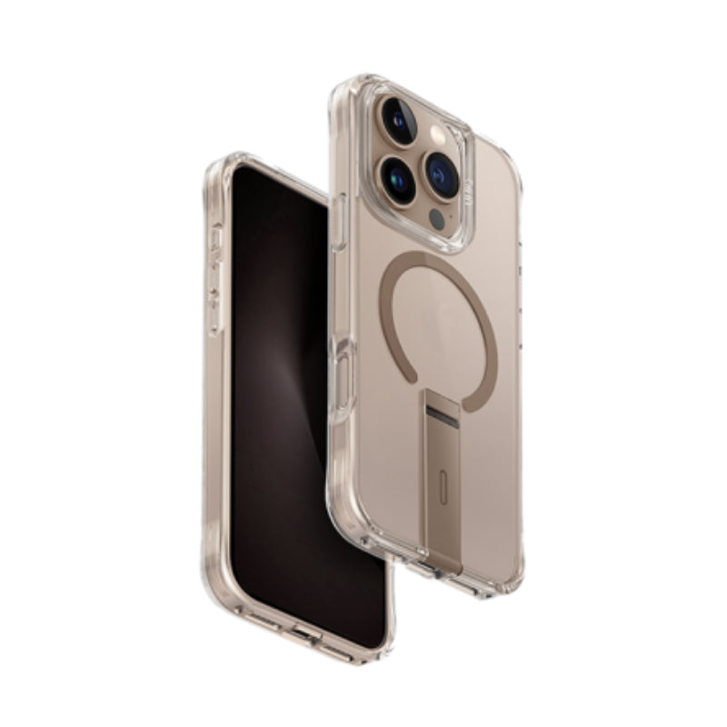 Uniq Hybrid Eleva Magsafe Case With Vertical Stand for iPhone 16 Pro Taupe Gold Accessories > Mobiles & Tablets >