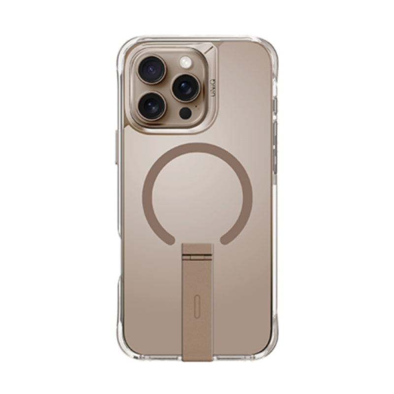Uniq Hybrid Eleva Magsafe Case With Vertical Stand for iPhone 16 Pro Taupe Gold Accessories > Mobiles & Tablets >