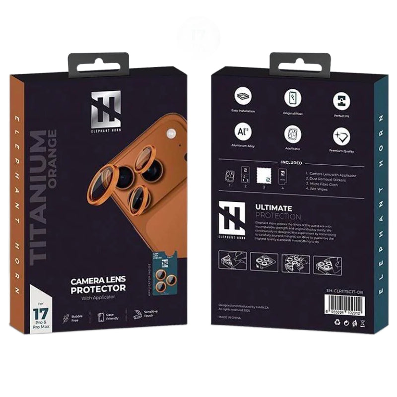 واقي قرن الفيل كاميرا عدسة  كاميرا عدسة  مع قضيب حامي لـ ابل ايفون 17 برو 17 برو  17 برو ماكس - برتقالي تيتانيوم