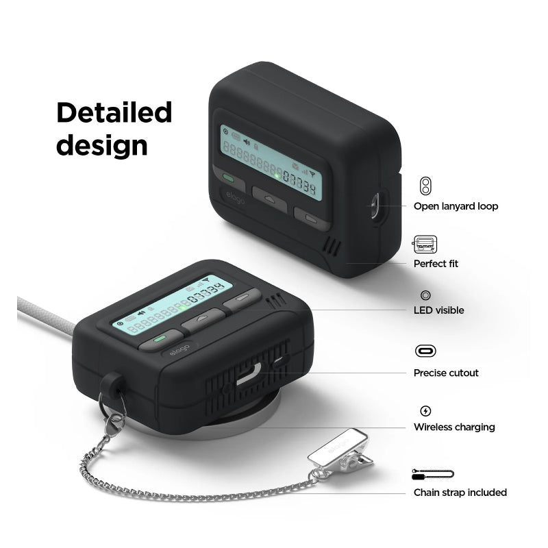 إلاجو استدعاء حافظة  مفاتيح حافظة مع سلسلة مفاتيح لـ ابل ايربودز برو 3 - أسود اكسسوارات > سماعات الرأس > أغطية وحافظات
