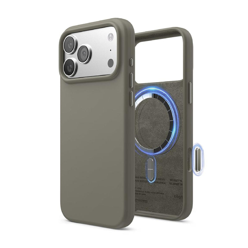 اكسسوارات سيليكون حافظة  سيليكونكاميرا مرفق مفتاح تحكمكاميرا ) لـ ابل ايفون 17 برو ماكس - رمادي متوسط >