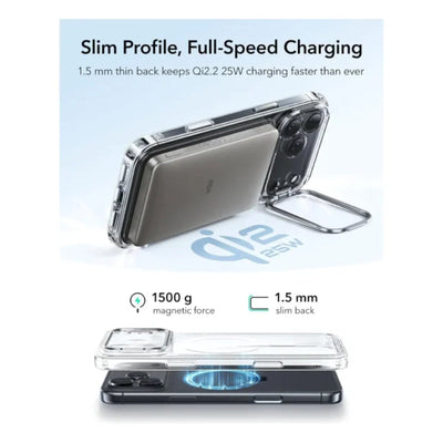 ESR HaloLock Classic Hybrid Case with Stash Stand (Camera Control Button) Case For Apple iPhone 17 Pro - Clear