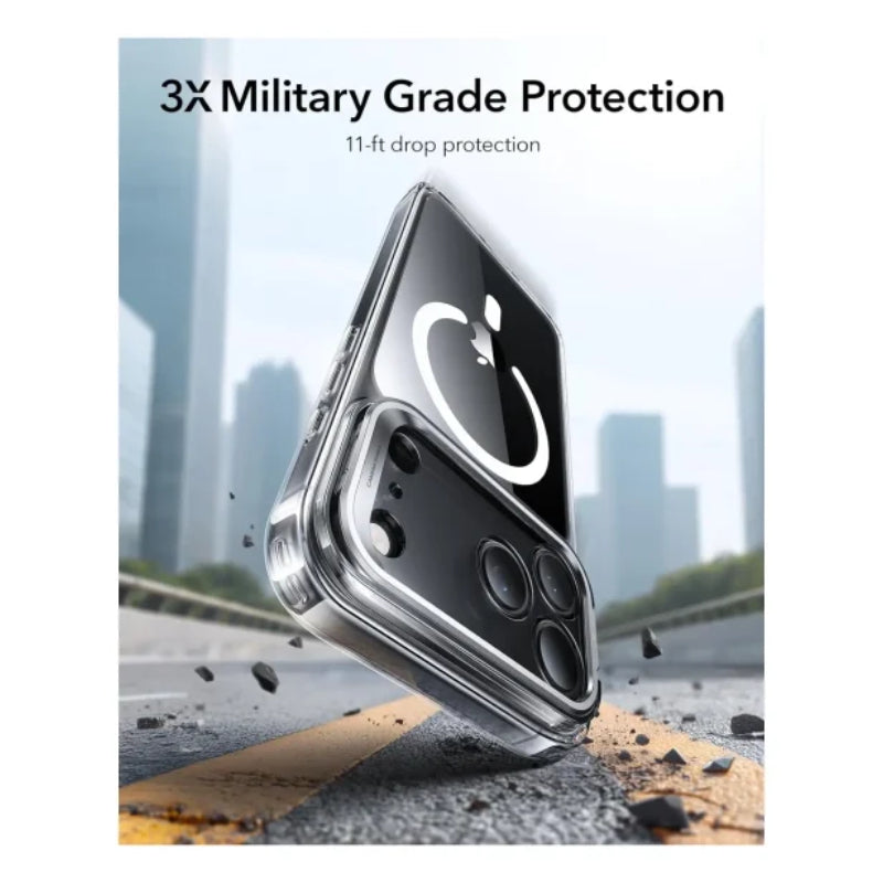 هالو لوك كلاسيك هايبرد  ESR هالو لوك كلاسيك هايبرد حافظة مع  حامل  زر التحكمكاميرا زر تحكمكاميرا ) حافظة لـايفون  برو  17ماكس - شفاف