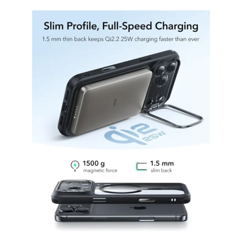 ابل  لوك كلاسيك هايبرد حافظة مع  حامل  زر التحكمكاميرا زر تحكمكاميرا ) حافظة لـايفون  برو  17 - أسود