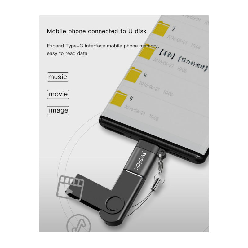 Yesido GS06 Type-C to USB-A OTG Adapter - USB-A / USB-C / Black