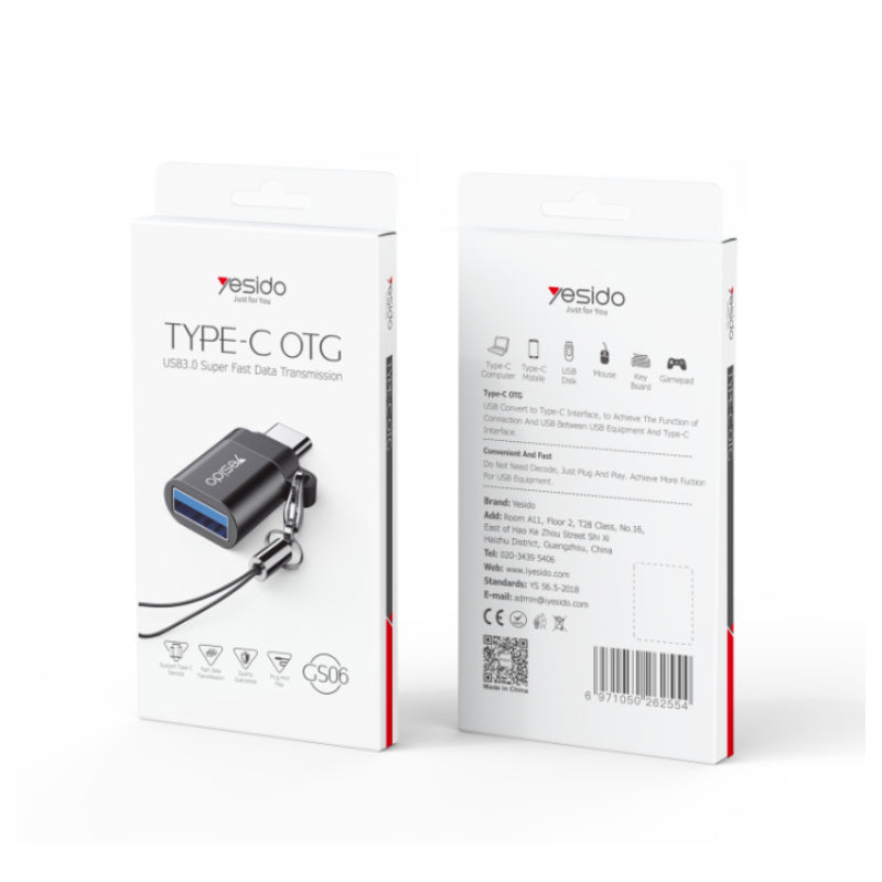 Yesido GS06 Type-C to USB-A OTG Adapter - USB-A / USB-C / Black