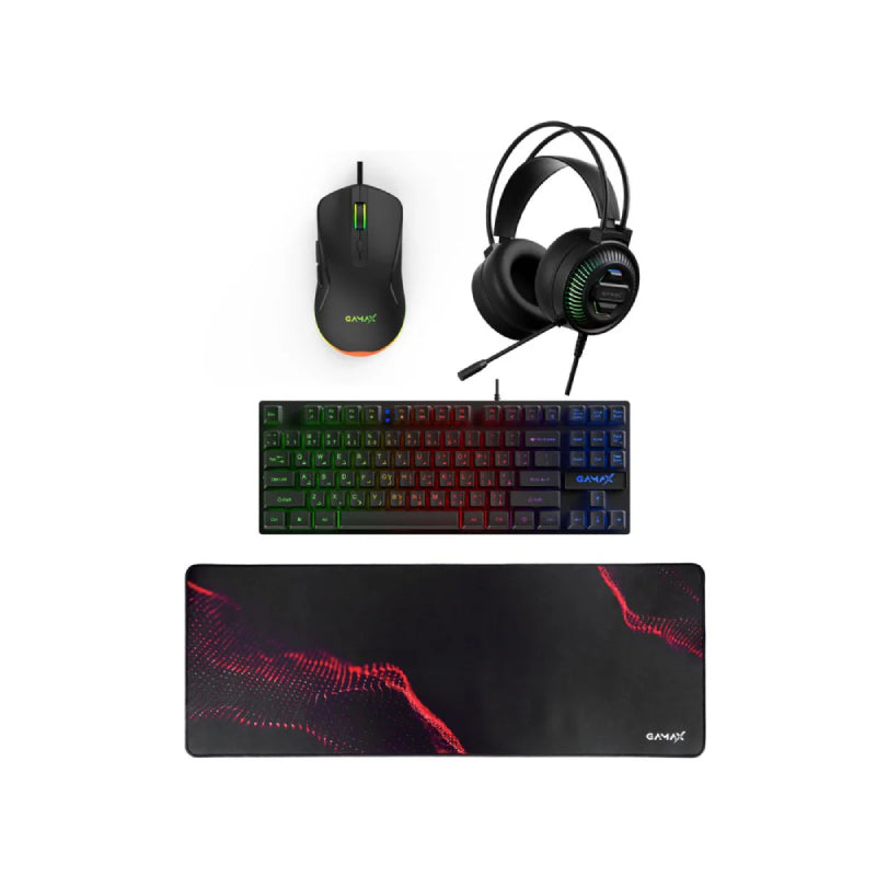 مجموعةجهاز كمبيوتر Gamax GM-645 4 في 1 بسلك  - لوحة مفاتيح  AR لوحة مفاتيح  ماوس  لوحة ماوس / سماعة رأس / أسود