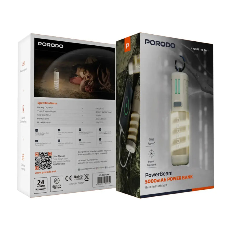 Porodo PowerBeam طاقة  مع بلت-ان - 5000 مللي أمبير / تايب-سي  اللون الكاكي