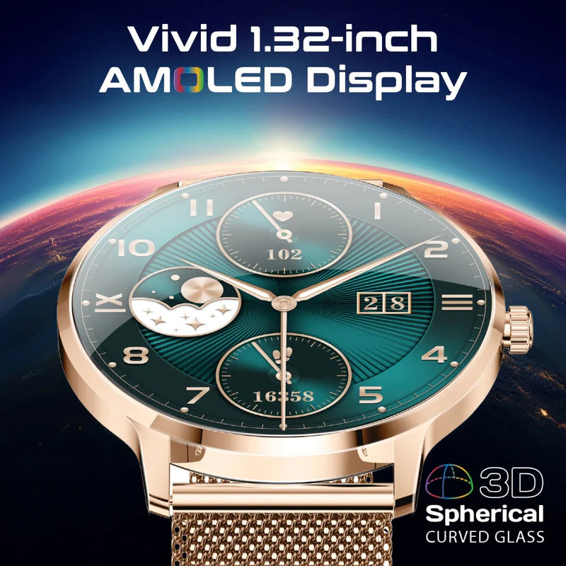 PROMATE XWatch-US13 ساعة ذكية  شاشة AMOLED مقاس 1.32 بوصة / بلوتوث  زهري ذهبي