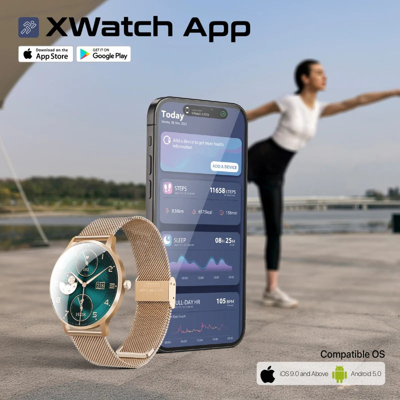 PROMATE XWatch-US13 ساعة ذكية  شاشة AMOLED مقاس 1.32 بوصة / بلوتوث  زهري ذهبي