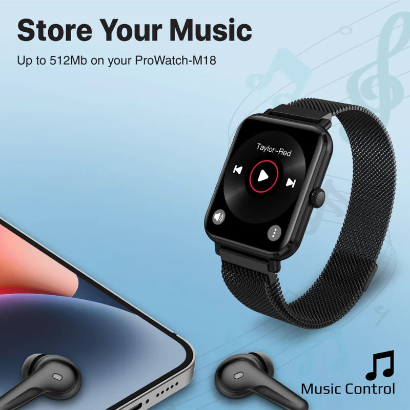 PROMATE ProWatch-M18 ساعة ذكية  شاشة AMOLED مقاس 1.78 بوصة / بلوتوث  أسود