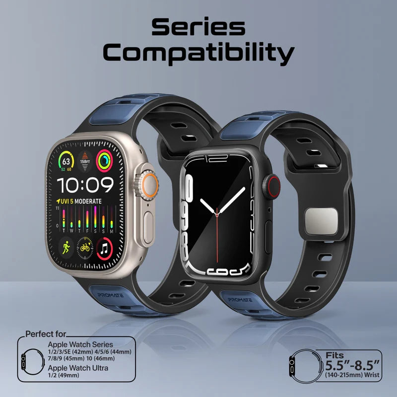PROMATE SiliBand-DC Durable Two-Toned Silicone Sporty Watch Band - 42/44/45/49mm / Blue