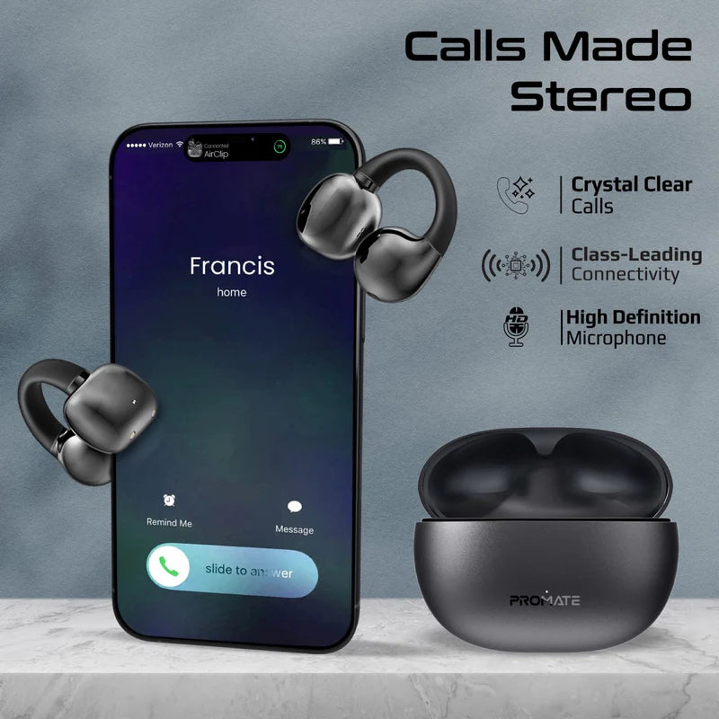 سماعات PROMATE AirClip Open Ear Clip TWS - بلوتوث  500mAh / أسود