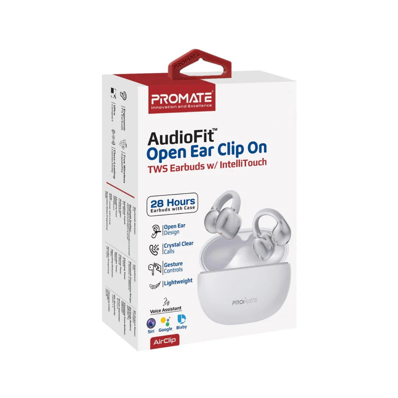 سماعات PROMATE AirClip Open Ear Clip TWS - بلوتوث  500mAh / أبيض