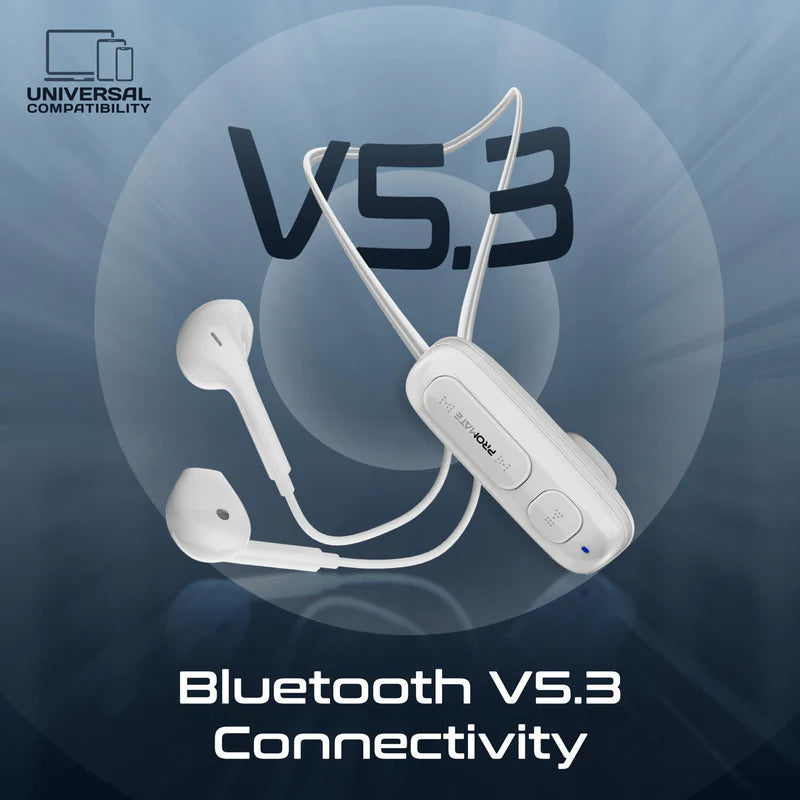 PROMATE Latch Clip-On High Fidelity - سماعة لاسلكي ديناميكي  توضعحول الرقبة  بلوتوث  90 مللي أمبير / أبيض