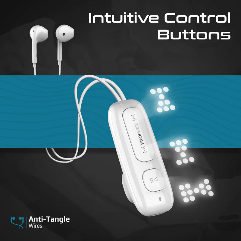 PROMATE Latch Clip-On High Fidelity - سماعة لاسلكي ديناميكي  توضعحول الرقبة  بلوتوث  90 مللي أمبير / أبيض