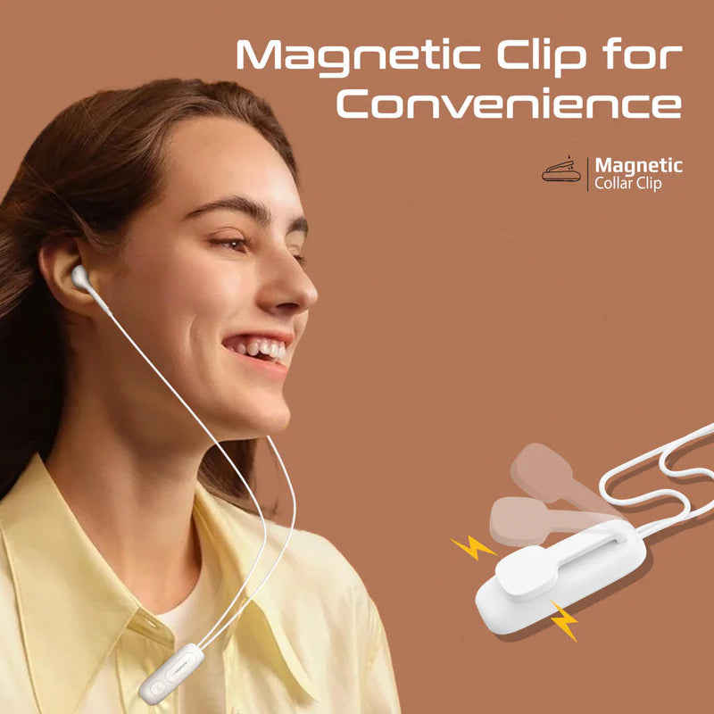PROMATE Latch Clip-On High Fidelity - سماعة لاسلكي ديناميكي  توضعحول الرقبة  بلوتوث  90 مللي أمبير / أبيض