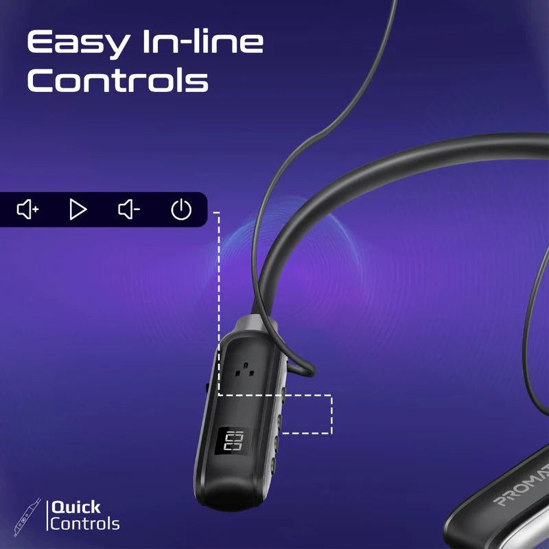 PROMATE Leap ديناميكي لاسلكي حول الرقبة  800mAh / أسود