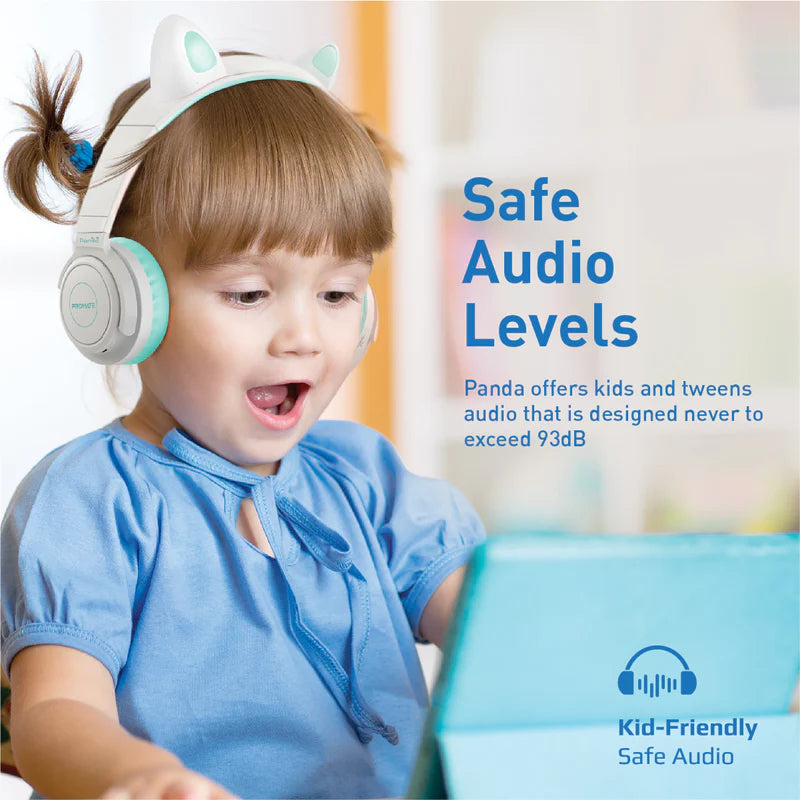 PROMATE Panda Kawaii Style Wireless Kids Headphones - 1000mAh / Aqua
