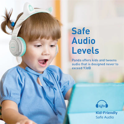 PROMATE Panda Kawaii Style Wireless Kids Headphones - 1000mAh / Aqua