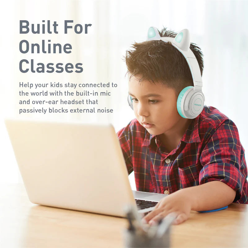 PROMATE Panda Kawaii Style Wireless Kids Headphones - 1000mAh / Aqua