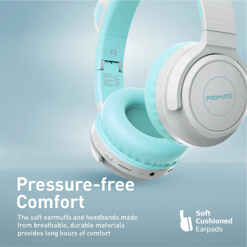 PROMATE Panda Kawaii Style Wireless Kids Headphones - 1000mAh / Aqua