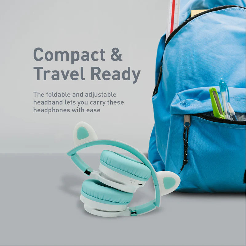 PROMATE Panda Kawaii Style Wireless Kids Headphones - 1000mAh / Aqua