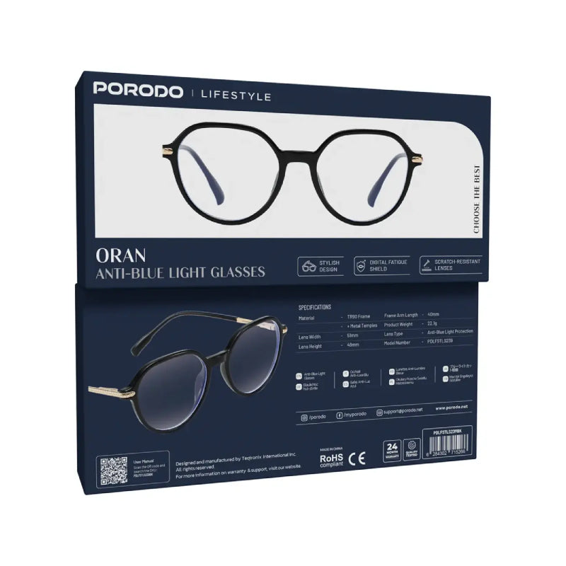 Porodo Lifestyle Oran Anti-Blue Light Glasses - Black