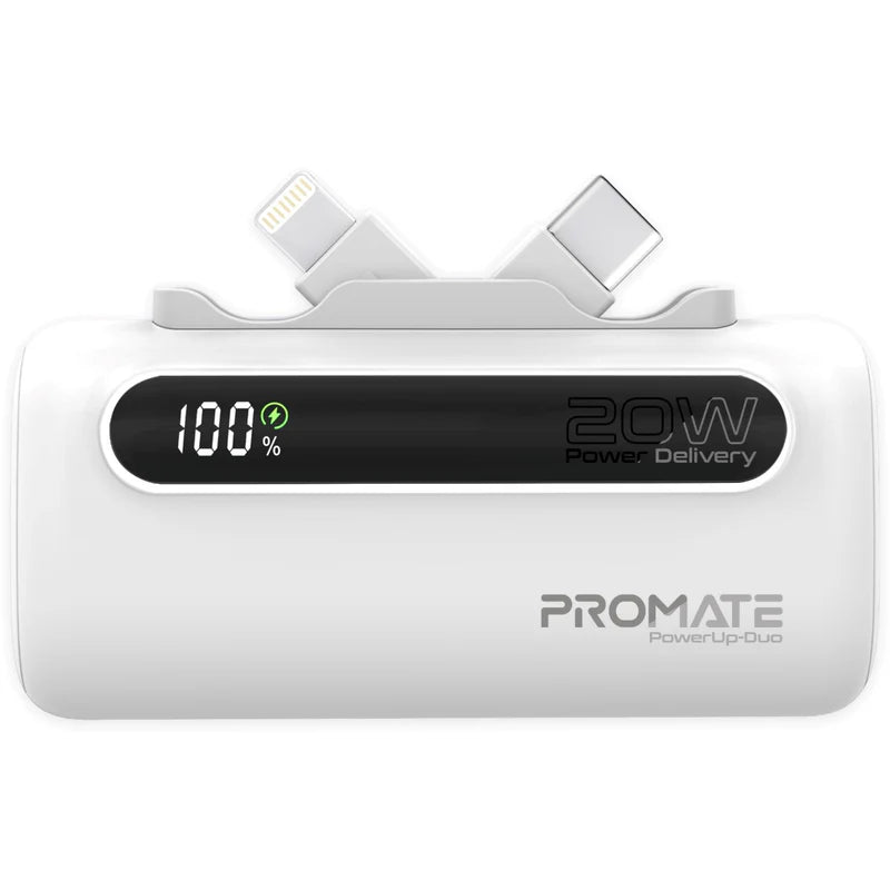 PROMATE PowerUp-Duo - طاقة مضغوط سريع - 20 واط / يو اس بي/ لايتننج  أبيض