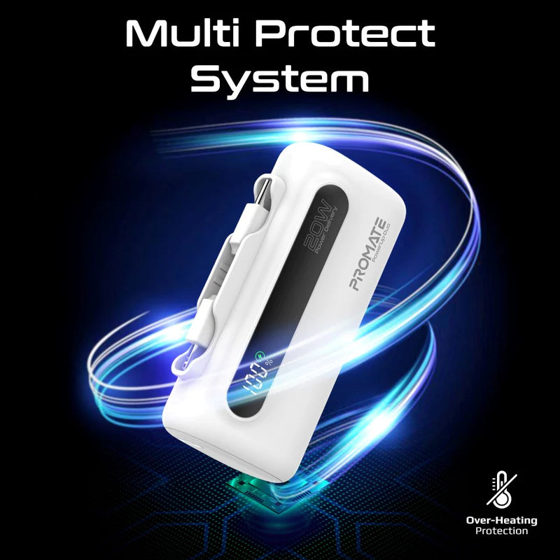PROMATE PowerUp-Duo - طاقة مضغوط سريع - 20 واط / يو اس بي/ لايتننج  أبيض