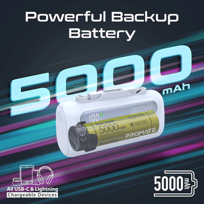 PROMATE PowerUp-Duo Ultra-Compact Fast Charging Power Bank - 20W / USB-C / Lightning / Blue