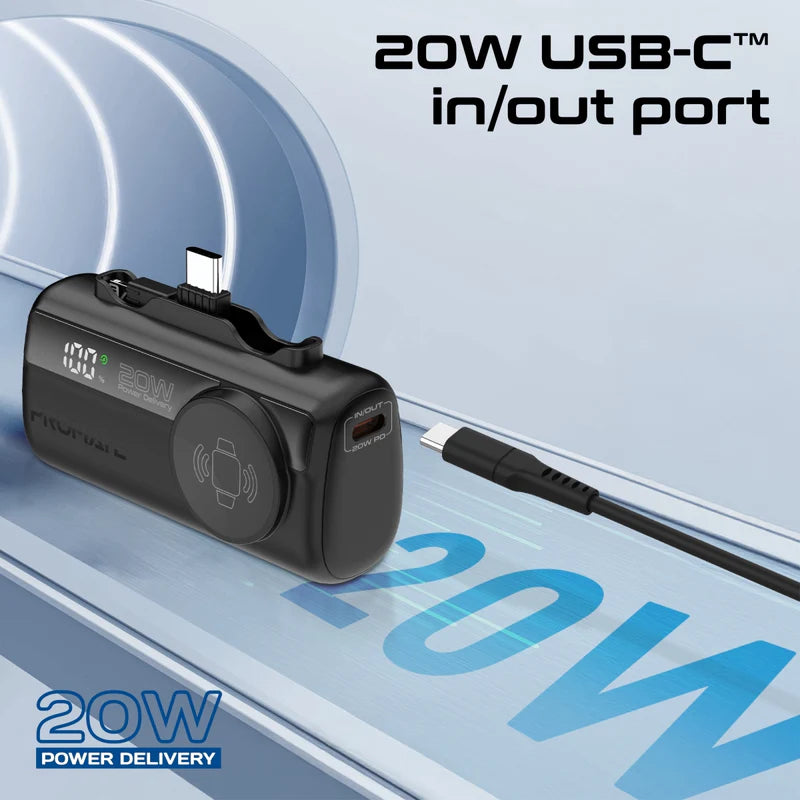 PROMATE PowerUp-Trio - طاقة مضغوط سريع - 20 واط / يو اس بي/ لايتننج  أسود