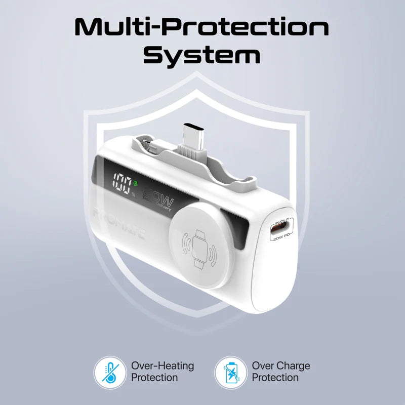 PROMATE PowerUp-Trio - طاقة مضغوط سريع - 20 واط / يو اس بي/ لايتننج  أبيض