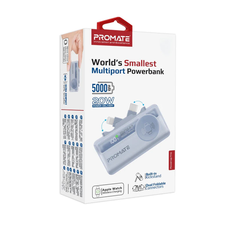 PROMATE PowerUp-Trio - طاقة مضغوط سريع - 20 واط / يو اس بي/ لايتننج  أزرق