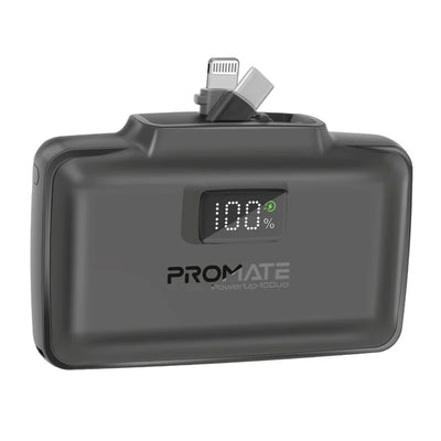 PROMATE PowerUp-10Duo Ultra-Compact Fast Charging Power Bank - 20W / USB-C / Lightning / Black