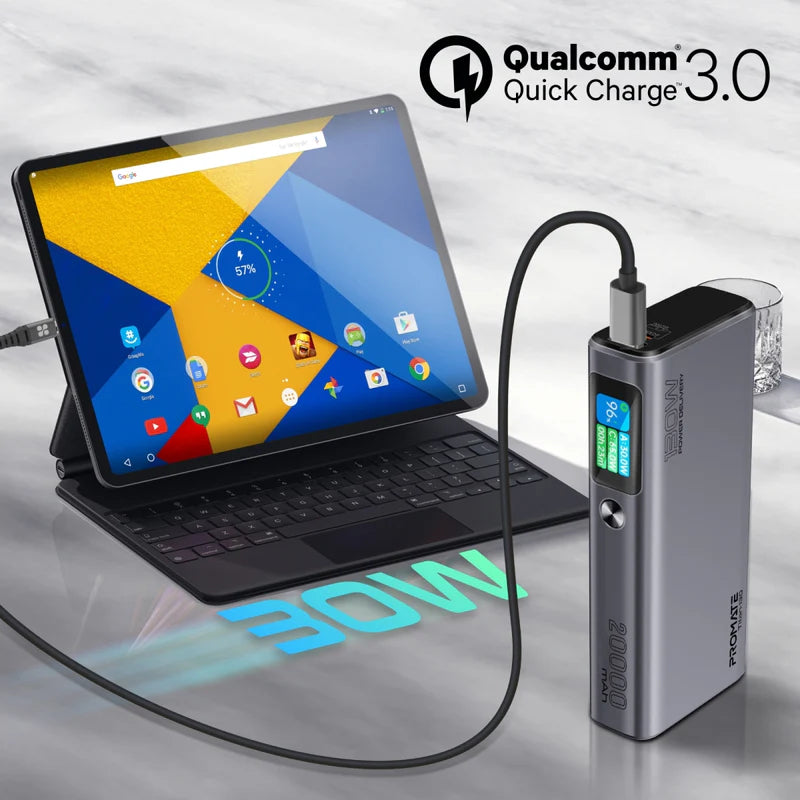 PROMATE Titan-130 -طاقة منفذ  أنيق - 130 واط / 20000 مللي أمبير في الساعة / أسود