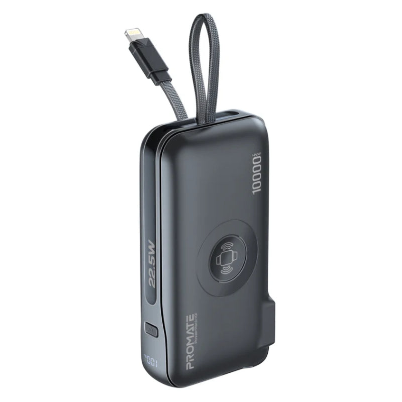 PROMATE PowerPack-10i -طاقة مضغوط  مع كابل لايتننج بلت-ان كابل  20 واط / يو اس بي/ يو اس بي/ أسود