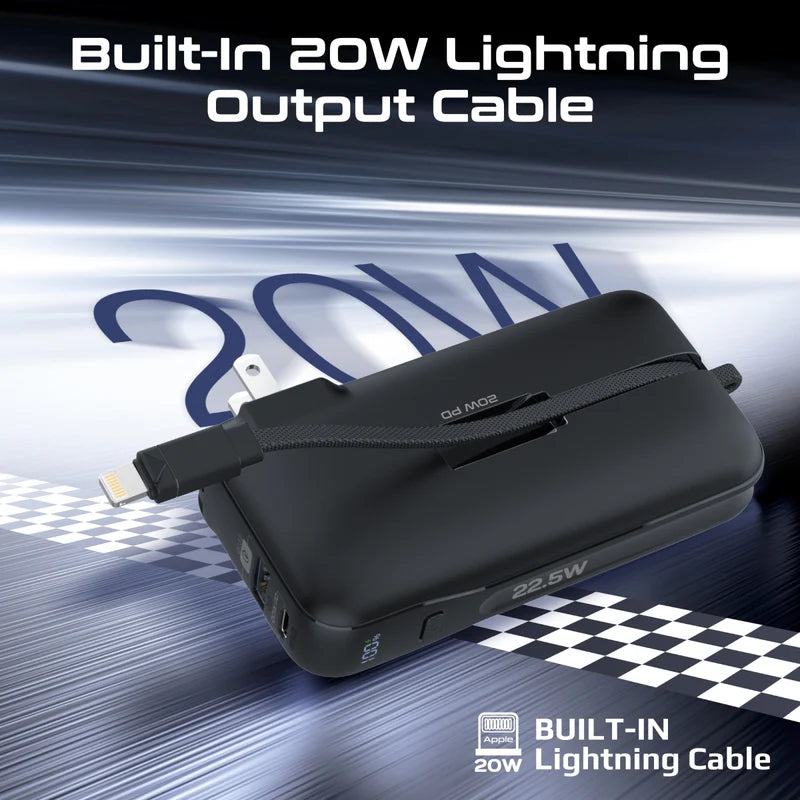 PROMATE PowerPack-10i -طاقة مضغوط  مع كابل لايتننج بلت-ان كابل  20 واط / يو اس بي/ يو اس بي/ أسود