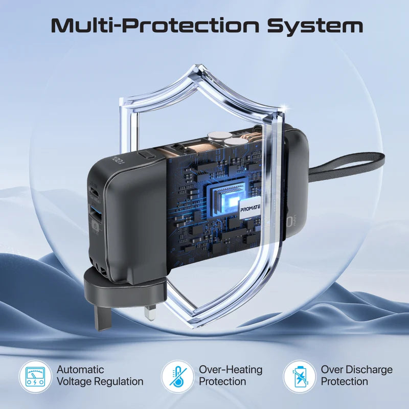 PROMATE PowerPack-10i -طاقة مضغوط  مع كابل لايتننج بلت-ان كابل  20 واط / يو اس بي/ يو اس بي/ أسود