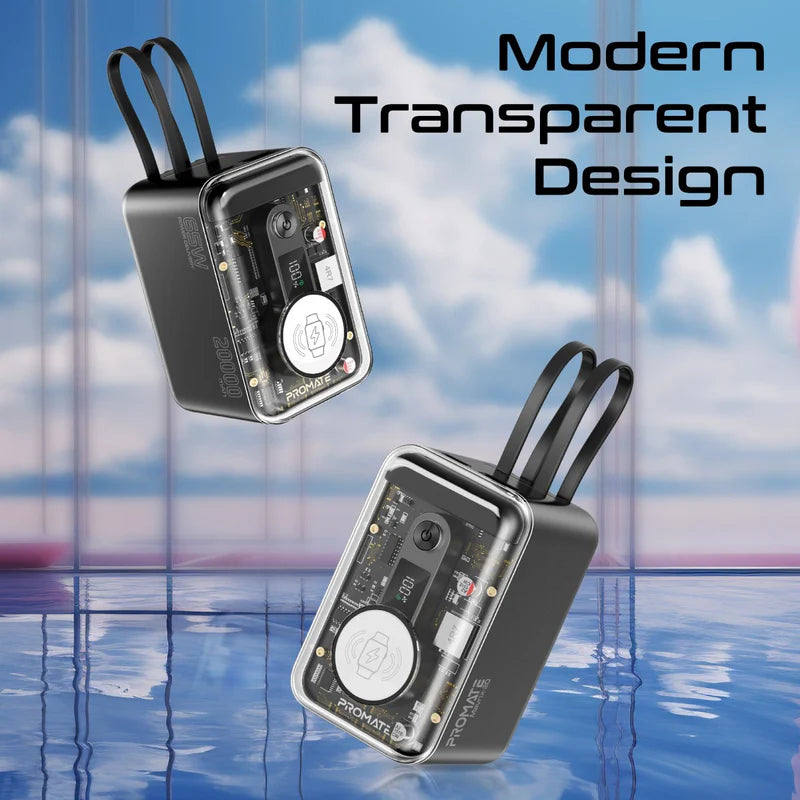 PROMATE Mavrix-20 - طاقة الجهاز  مع كابل بلت-ان يو اس بي لايتننج كابل  65 واط / 20,000 مللي أمبير في الساعة / أسود